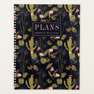 Add Your Name Dark Summer Night Cactus Pattern Planner