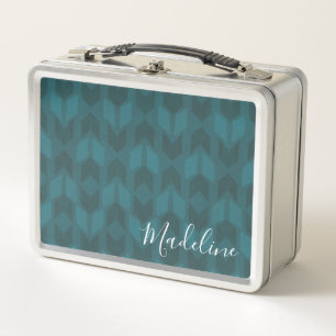 Add Your Name Dark Teal Pattern Metal Lunch Box