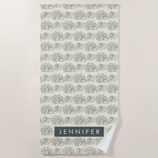 Add Your Name | Decorative Shells Pattern Beach Towel (Front)