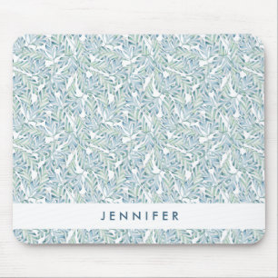 Add Your Name Decorative Striped Leaf Pattern Mouse Pad