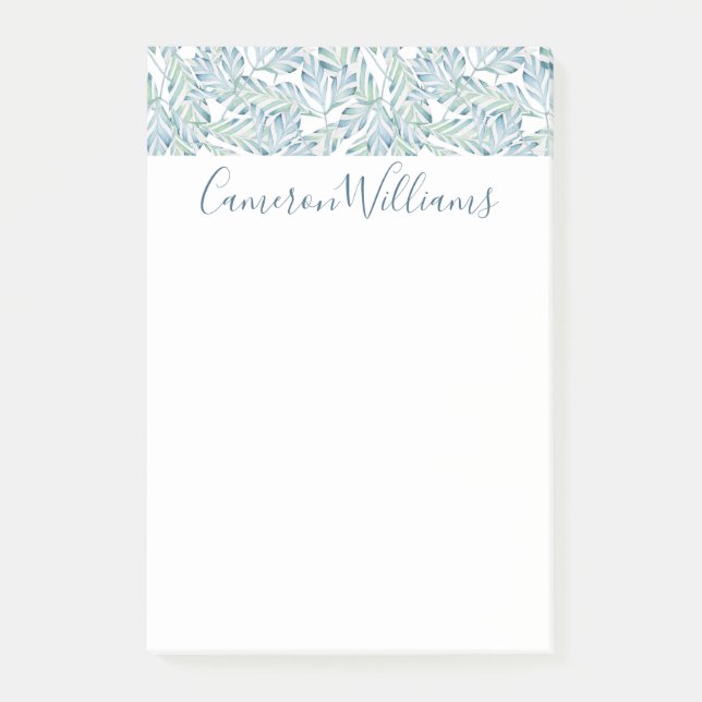 Add Your Name | Decorative Striped Leaf Pattern Post-it Notes (Front)