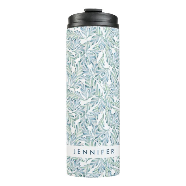 Add Your Name | Decorative Striped Leaf Pattern Thermal Tumbler (Front)