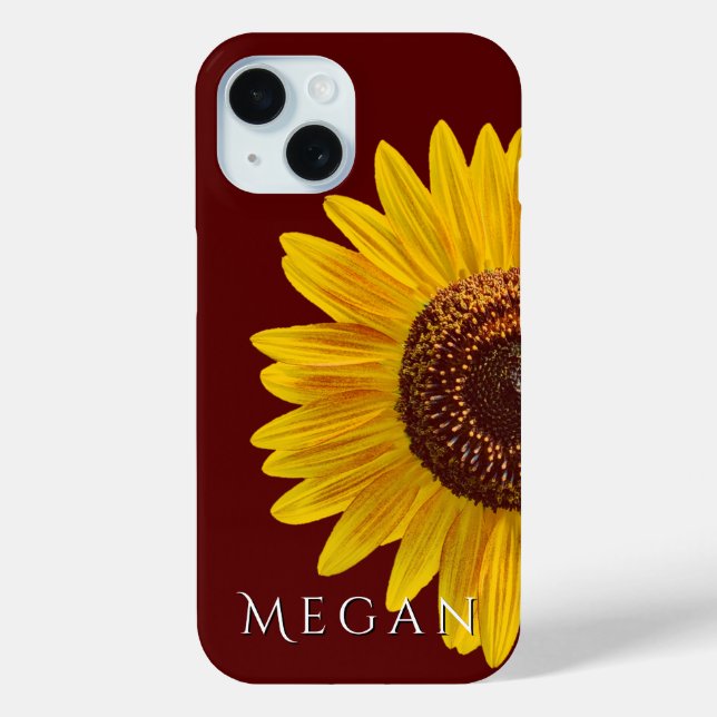 Add Your Name Deep Maroon Red Close Up Sunflower  Case-Mate iPhone Case (Back)