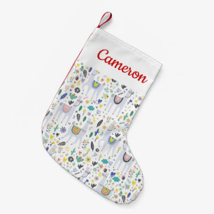 Add Your Name   Doodle Alpaca Pattern Small Christmas Stocking