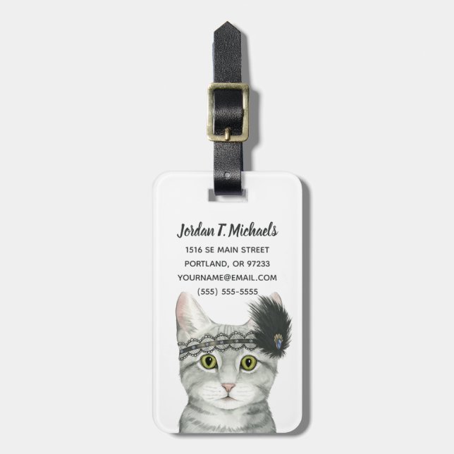 Add Your Name | Downton Cat Luggage Tag (Front Vertical)