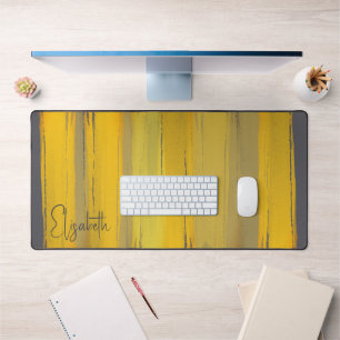  Add Your Name Elegant Modern Art Chic Grey Yellow Desk Mat