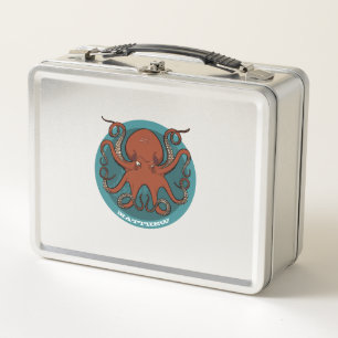 Add Your Name Fierce Red Cartoon Octopus Metal Lunch Box