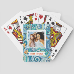 Add Your Name Fish Among The Waves Pattern Playing Cards