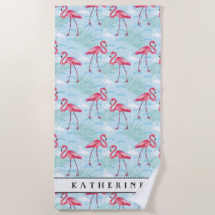 Add Your Name Flamingo Pattern Beach Towel