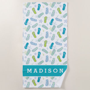 Add Your Name Flip Flop Pattern Beach Towel