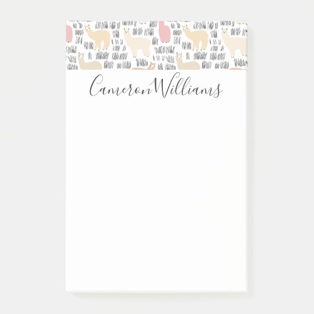 Add Your Name | Flock Of Alpacas Pattern Post-it Notes (Front)