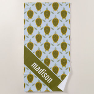 Add Your Name Flock Of Sea Turtles Pattern Beach Towel