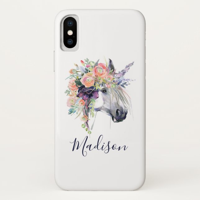 Add Your Name | Floral Dressed Unicorn Case-Mate iPhone Case (Back)
