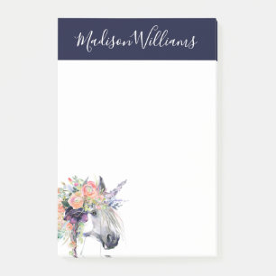 Add Your Name Floral Dressed Unicorn Post-it Notes