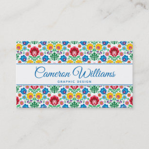 Add Your Name Floral Heart Folk Art Pattern Business Card