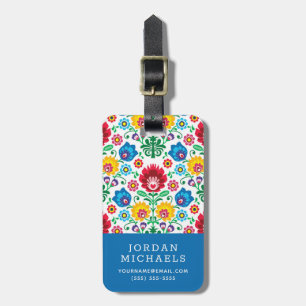 Add Your Name   Floral Heart Folk Art Pattern Luggage Tag