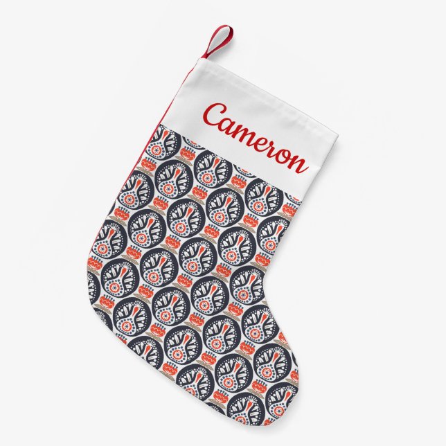 Add Your Name | Floral Turkey Folk Art Pattern Small Christmas Stocking (Front (Hanging))