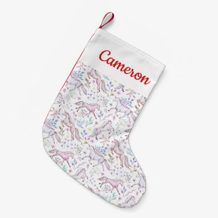 Add Your Name   Floral Watercolor Unicorn Pattern Small Christmas Stocking