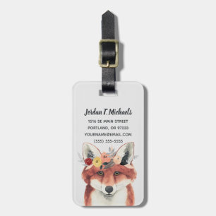 Add Your Name   Flower Crown Forester Fox Luggage Tag