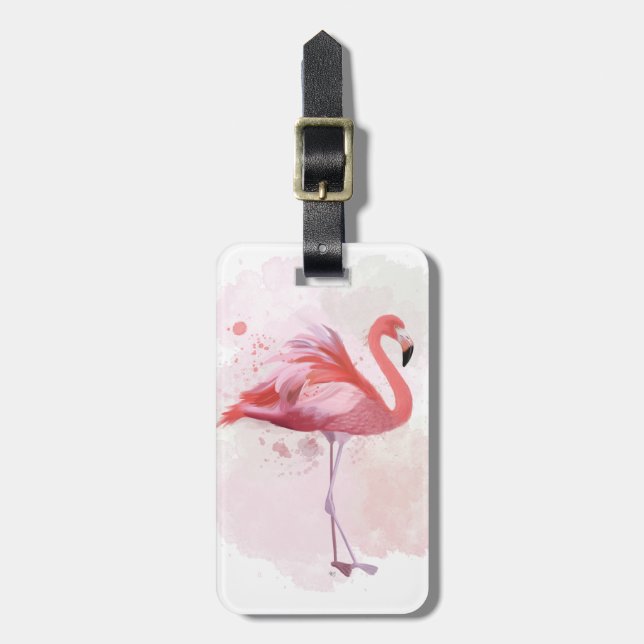Add Your Name | Fluffy Flamingo Luggage Tag (Front Vertical)