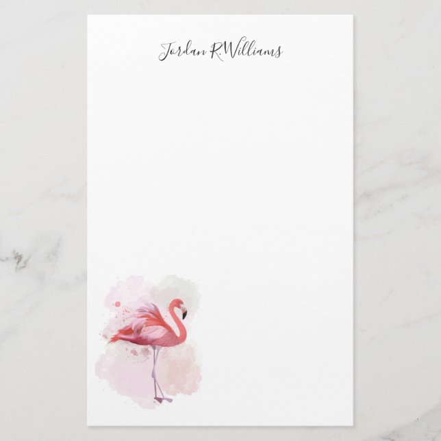 Add Your Name | Fluffy Flamingo Stationery (Front)