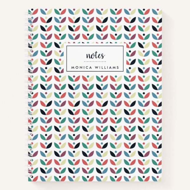 Add Your Name | Folk Art Floral Geometric Pattern Notebook (Front)