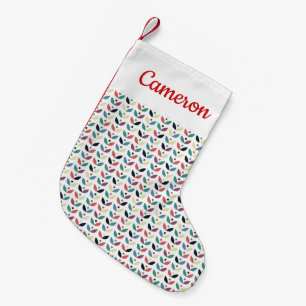 Add Your Name   Folk Art Floral Geometric Pattern Small Christmas Stocking