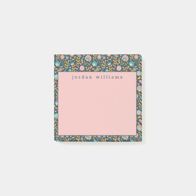Add Your Name | Folk Art Flower Pattern Post-it Notes (Front)