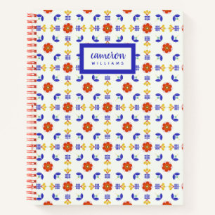 Add Your Name   Folk Art Neon Flower Geometric Notebook