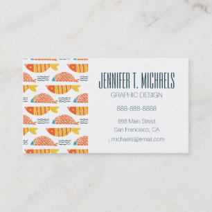 Add Your Name Folk Art Swimming Fish Pattern Business Card