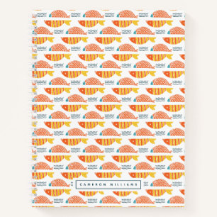 Add Your Name Folk Art Swimming Fish Pattern Notebook