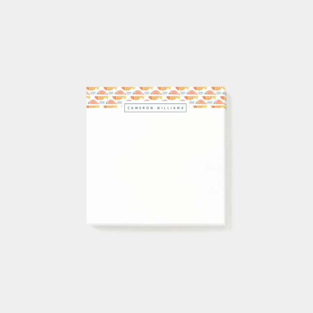 Add Your Name | Folk Art Swimming Fish Pattern Post-it Notes (Front)