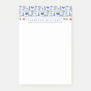Add Your Name Folk Art Winter Bird Pattern Post-it Notes