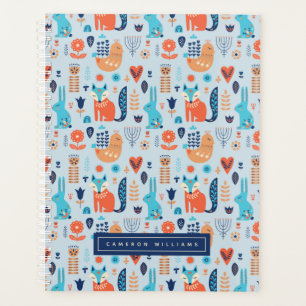 Add Your Name Folk Art Woodland Animal Pattern Planner