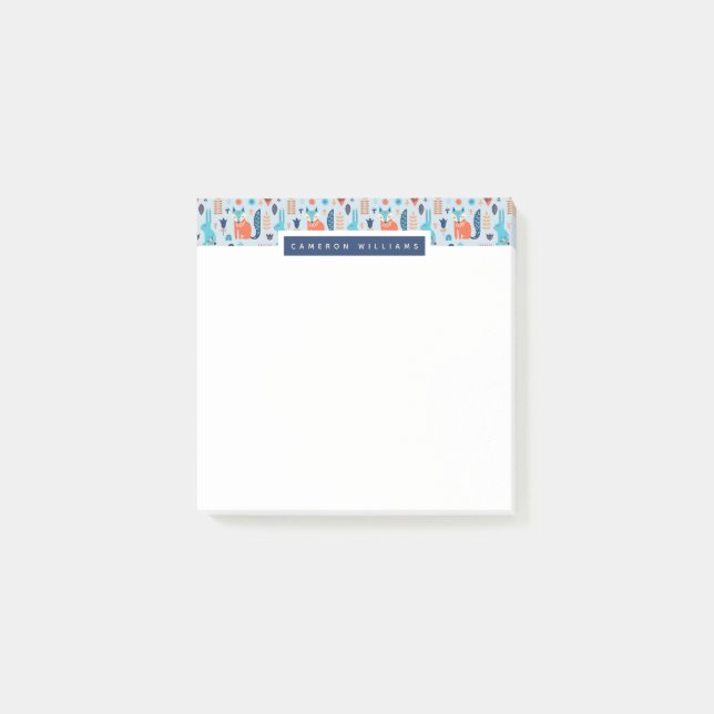 Add Your Name | Folk Art Woodland Animal Pattern Post-it Notes (Front)