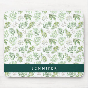 Add Your Name   Forest Greenery Pattern Mouse Pad