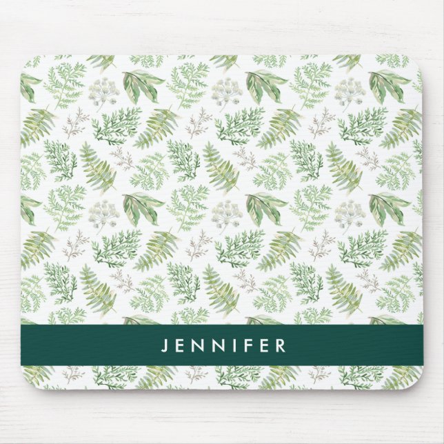 Add Your Name | Forest Greenery Pattern Mouse Pad (Front)
