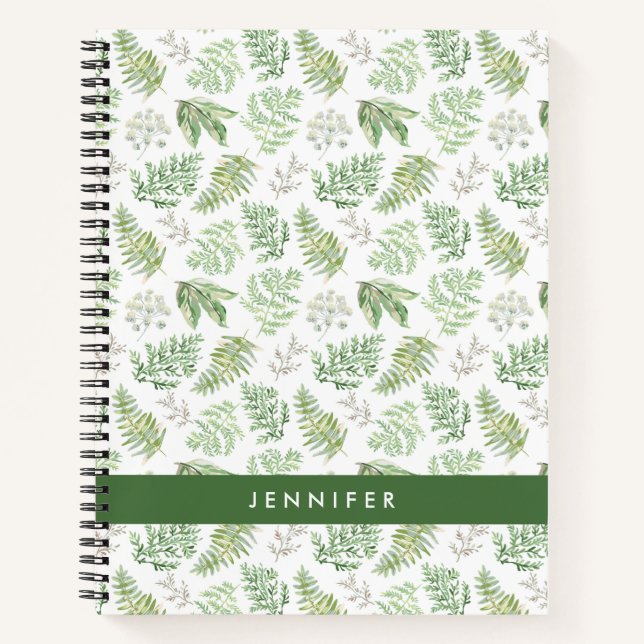 Add Your Name | Forest Greenery Pattern Notebook (Front)