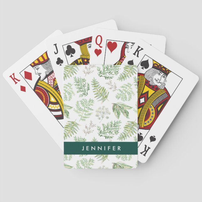 Add Your Name | Forest Greenery Pattern Playing Cards (Back)