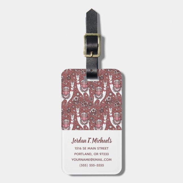 Add Your Name | Funny Llamas Pattern Luggage Tag (Front Vertical)