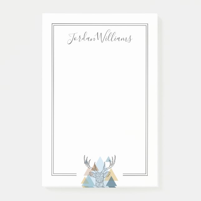 Add Your Name | Geometric Deer Portrait Post-it Notes (Front)