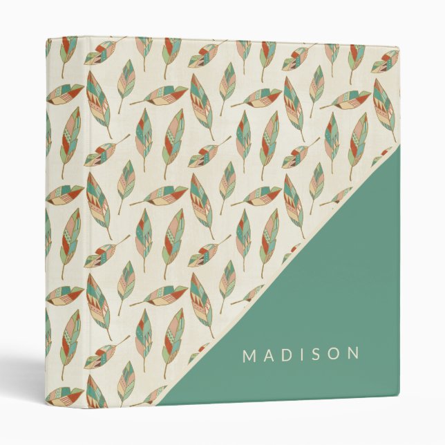 Add Your Name | Geometric Feather Pattern Binder (Front/Spine)