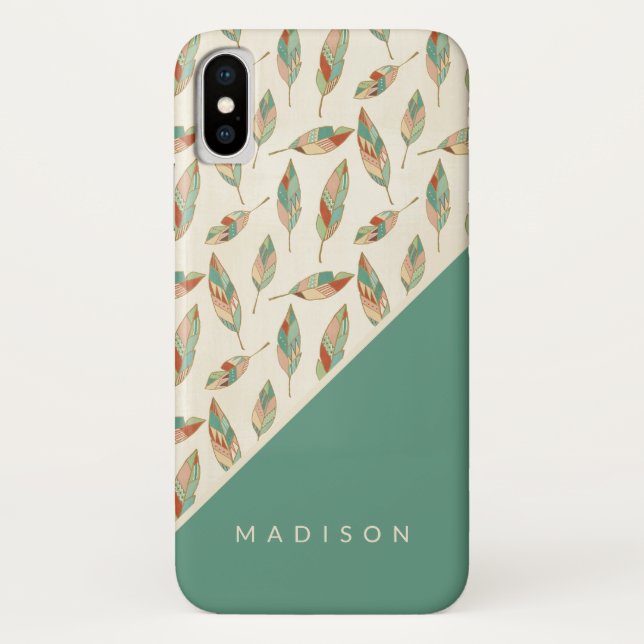 Add Your Name | Geometric Feather Pattern Case-Mate iPhone Case (Back)