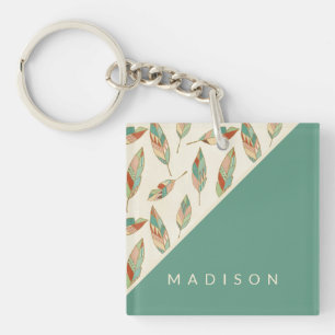 Add Your Name Geometric Feather Pattern Keychain