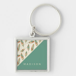 Add Your Name Geometric Feather Pattern Keychain