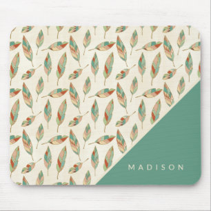 Add Your Name Geometric Feather Pattern Mouse Pad