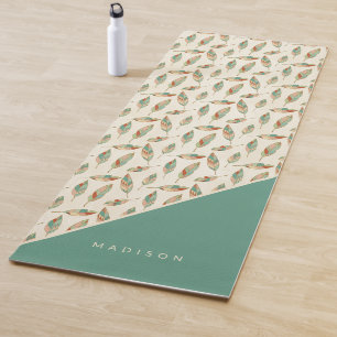 Add Your Name Geometric Feather Pattern Yoga Mat