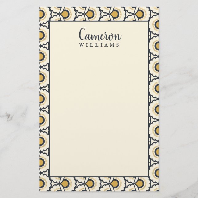 Add Your Name | Geometric Floral Pattern Stationery (Front)