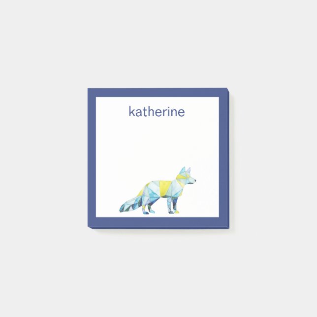 Add Your Name | Geometric Fox Animal Post-it Notes (Front)