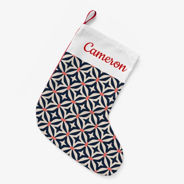 Add Your Name | Geometric Star Pattern Small Christmas Stocking (Front (Hanging))